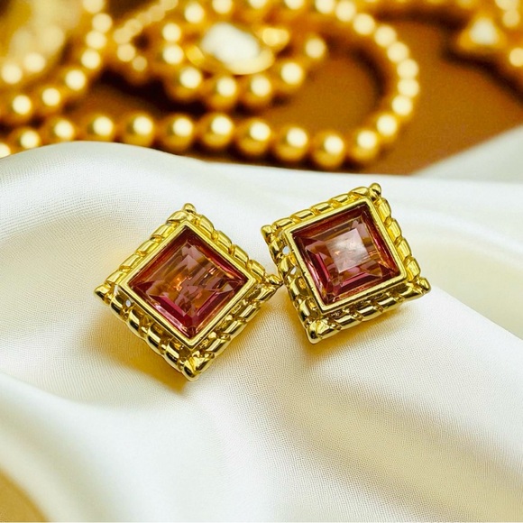 Givenchy Jewelry - Vintage Givenchy Gold Rose Topaz Glass Statement Earrings